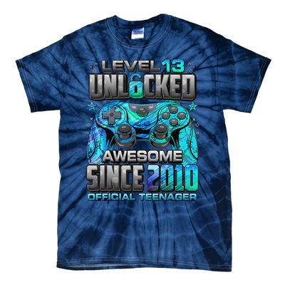 Level 13 Unlocked Awesome Since 2010 13th Birthday Gaming Tie-Dye T-Shirt