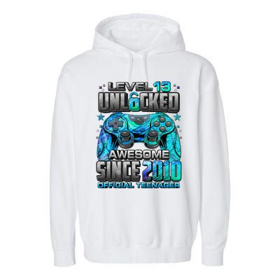 Level 13 Unlocked Awesome Since 2010 13th Birthday Gaming Garment-Dyed Fleece Hoodie