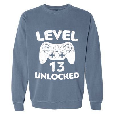 Level 13 Unlocked 13th Video Gamer Birthday Gift Garment-Dyed Sweatshirt