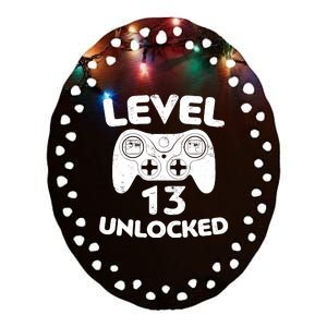 Level 13 Unlocked 13th Video Gamer Birthday Gift Ceramic Oval Ornament