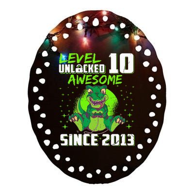 Level 10 Unlocked Awesome Since 2013 10th Birthday Gaming Ceramic Oval Ornament