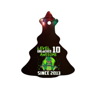 Level 10 Unlocked Awesome Since 2013 10th Birthday Gaming Ceramic Tree Ornament