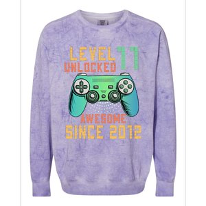 Level 11 Unlocked 11th Birthday 11 Year Old Boy Gifts Gamer Colorblast Crewneck Sweatshirt