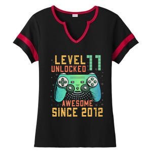 Level 11 Unlocked 11th Birthday 11 Year Old Boy Gifts Gamer Ladies Halftime Notch Neck Tee