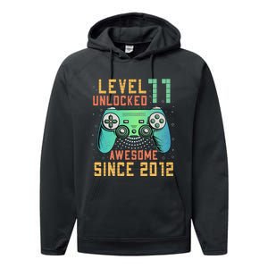 Level 11 Unlocked 11th Birthday 11 Year Old Boy Gifts Gamer Performance Fleece Hoodie