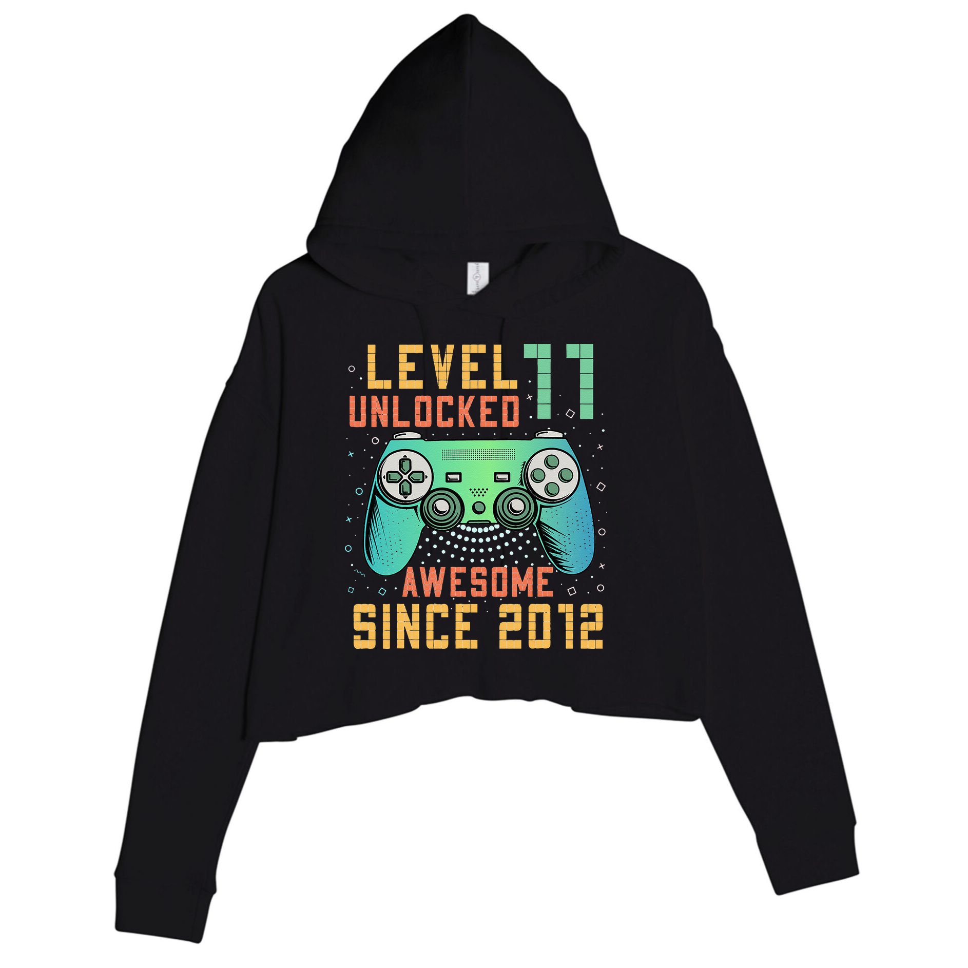 Level 11 Unlocked 11th Birthday 11 Year Old Boy Gifts Gamer Crop Fleece Hoodie
