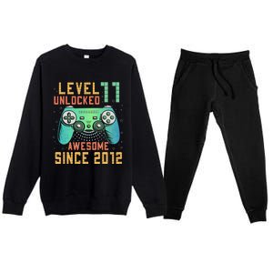 Level 11 Unlocked 11th Birthday 11 Year Old Boy Gifts Gamer Premium Crewneck Sweatsuit Set