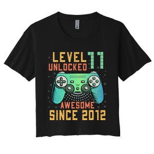 Level 11 Unlocked 11th Birthday 11 Year Old Boy Gifts Gamer Women's Crop Top Tee