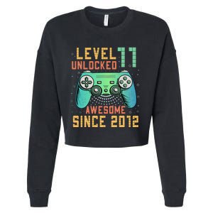 Level 11 Unlocked 11th Birthday 11 Year Old Boy Gifts Gamer Cropped Pullover Crew