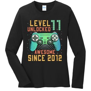 Level 11 Unlocked 11th Birthday 11 Year Old Boy Gifts Gamer Ladies Long Sleeve Shirt