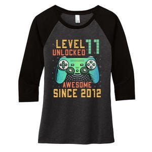 Level 11 Unlocked 11th Birthday 11 Year Old Boy Gifts Gamer Women's Tri-Blend 3/4-Sleeve Raglan Shirt