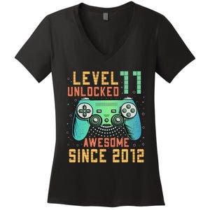 Level 11 Unlocked 11th Birthday 11 Year Old Boy Gifts Gamer Women's V-Neck T-Shirt