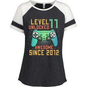 Level 11 Unlocked 11th Birthday 11 Year Old Boy Gifts Gamer Enza Ladies Jersey Colorblock Tee