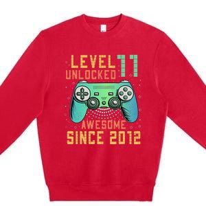 Level 11 Unlocked 11th Birthday 11 Year Old Boy Gifts Gamer Premium Crewneck Sweatshirt