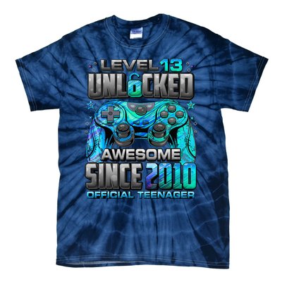 Level 13 Unlocked Awesome Since 2010 13th Birthday Gaming Tie-Dye T-Shirt