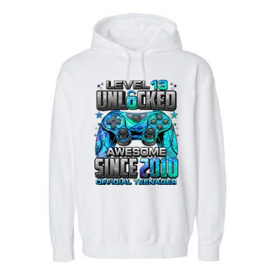 Level 13 Unlocked Awesome Since 2010 13th Birthday Gaming Garment-Dyed Fleece Hoodie