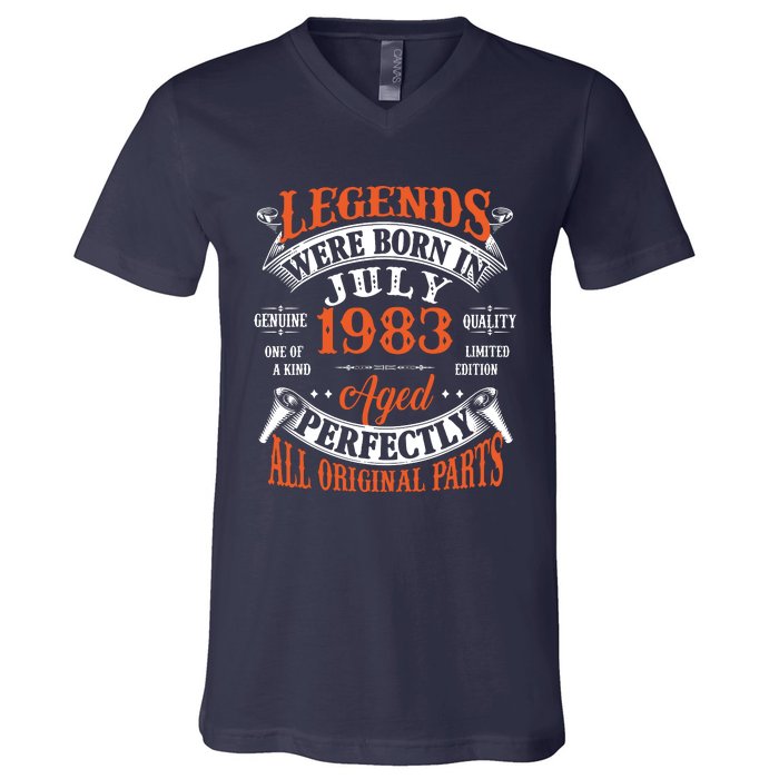 Legend 1983 Vintage 40th Birthday Born In July 1983 V-Neck T-Shirt