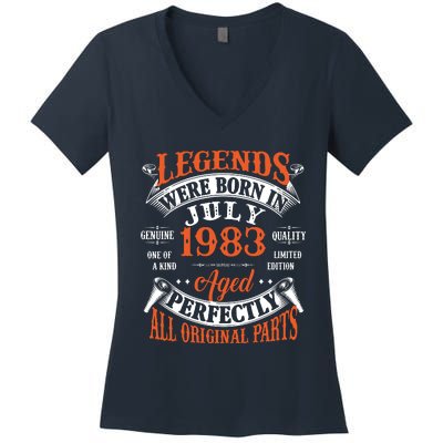 Legend 1983 Vintage 40th Birthday Born In July 1983 Women's V-Neck T-Shirt