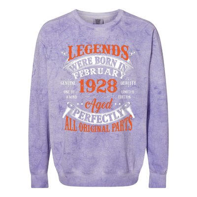 Legend 1928 Vintage 95th Birthday Born In February 1928 Colorblast Crewneck Sweatshirt