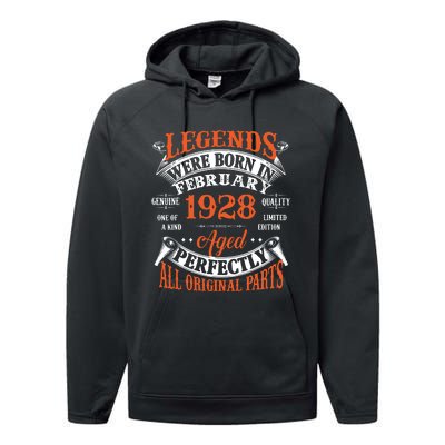 Legend 1928 Vintage 95th Birthday Born In February 1928 Performance Fleece Hoodie