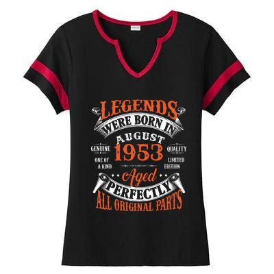 Legend 1953 Vintage 70th Birthday Born In august 1953 Ladies Halftime Notch Neck Tee