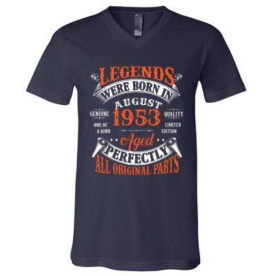 Legend 1953 Vintage 70th Birthday Born In august 1953 V-Neck T-Shirt