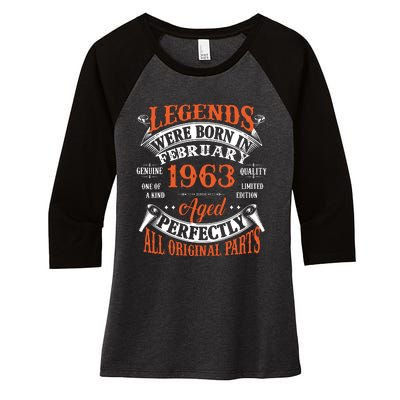 Legend 1963 Vintage 60th Birthday Born In February 1963 Women's Tri-Blend 3/4-Sleeve Raglan Shirt