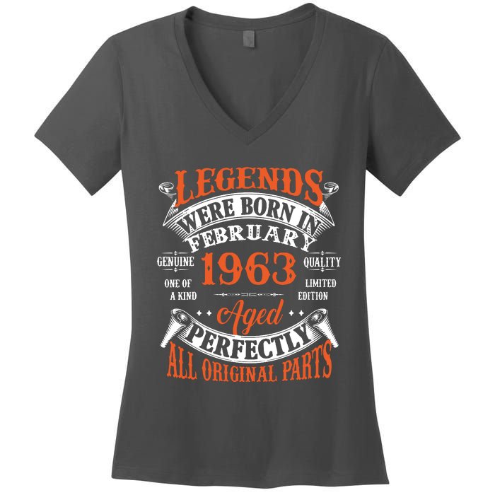 Legend 1963 Vintage 60th Birthday Born In February 1963 Women's V-Neck T-Shirt