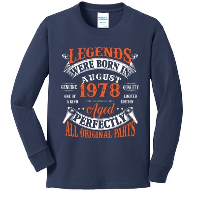 Legend 1978 Vintage 45th Birthday Born In august 1978 Kids Long Sleeve Shirt