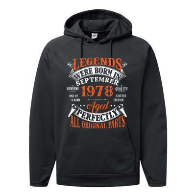 Legend 1978 Vintage 45th Birthday Born In september 1978 Performance Fleece Hoodie