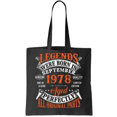 Legend 1978 Vintage 45th Birthday Born In september 1978 Tote Bag