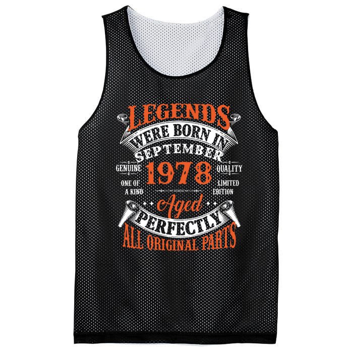 Legend 1978 Vintage 45th Birthday Born In september 1978 Mesh Reversible Basketball Jersey Tank