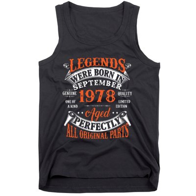 Legend 1978 Vintage 45th Birthday Born In september 1978 Tank Top