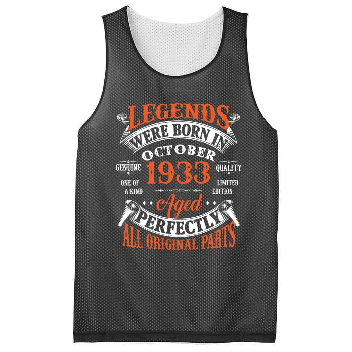 Legend 1933 Vintage 90th Birthday Born In october 1933 Mesh Reversible Basketball Jersey Tank