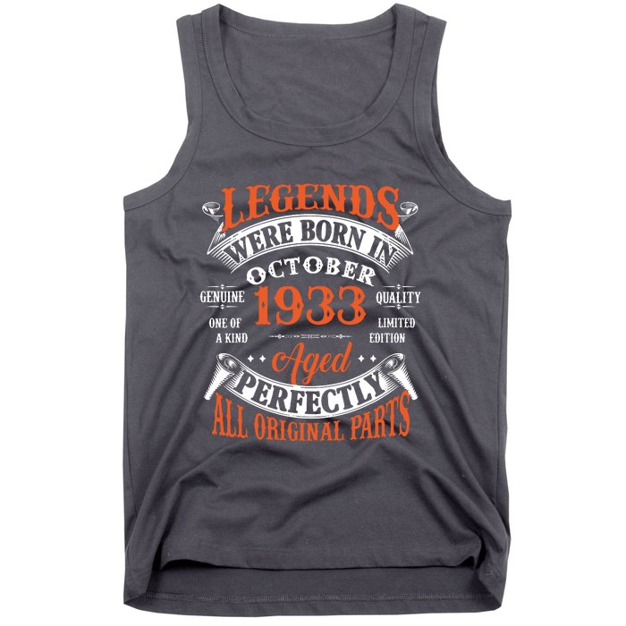 Legend 1933 Vintage 90th Birthday Born In october 1933 Tank Top