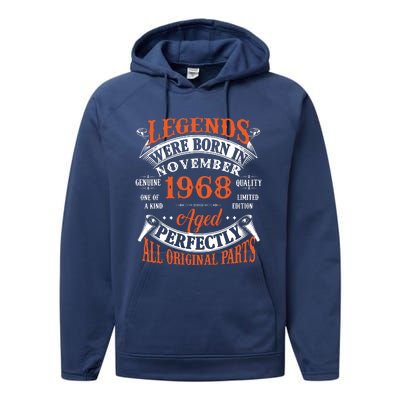 Legend 1968 Vintage 55th Birthday Born In November 1968 Performance Fleece Hoodie