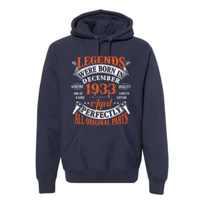 Legend 1933 Vintage 90th Birthday Born In December 1933 Premium Hoodie