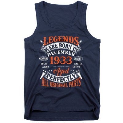 Legend 1933 Vintage 90th Birthday Born In December 1933 Tank Top