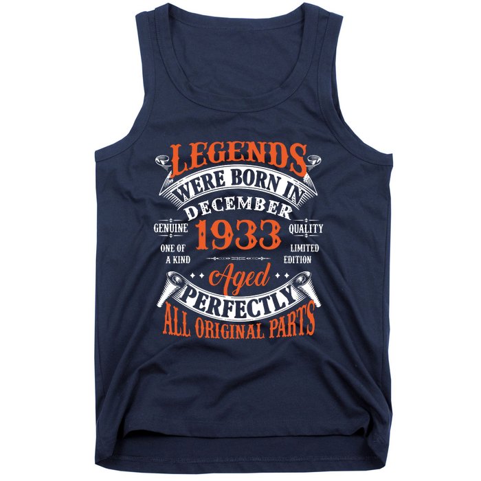 Legend 1933 Vintage 90th Birthday Born In December 1933 Tank Top