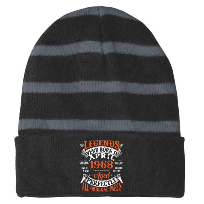 Legend 1968 Vintage 55th Birthday Born In april 1968 Striped Beanie with Solid Band