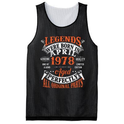 Legend 1978 Vintage 45th Birthday Born In april 1978 Mesh Reversible Basketball Jersey Tank