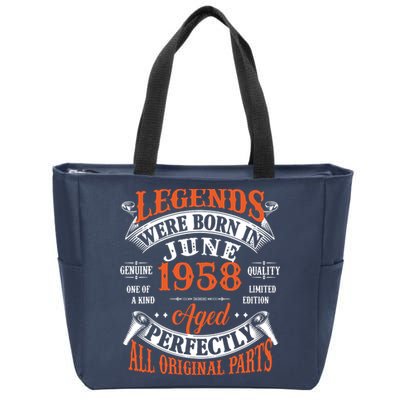 Legend 1958 Vintage 65th Birthday Born In June 1958 Zip Tote Bag