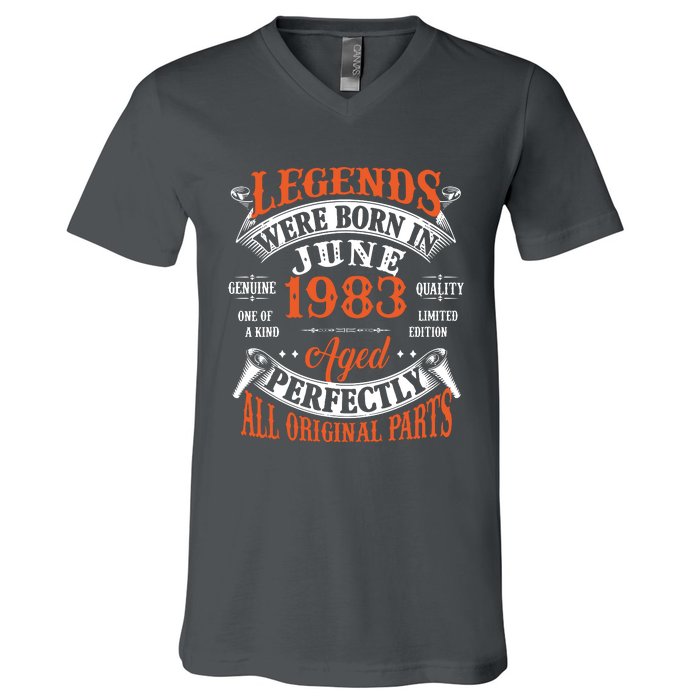 Legend 1983 Vintage 40th Birthday Born In June 1983 V-Neck T-Shirt