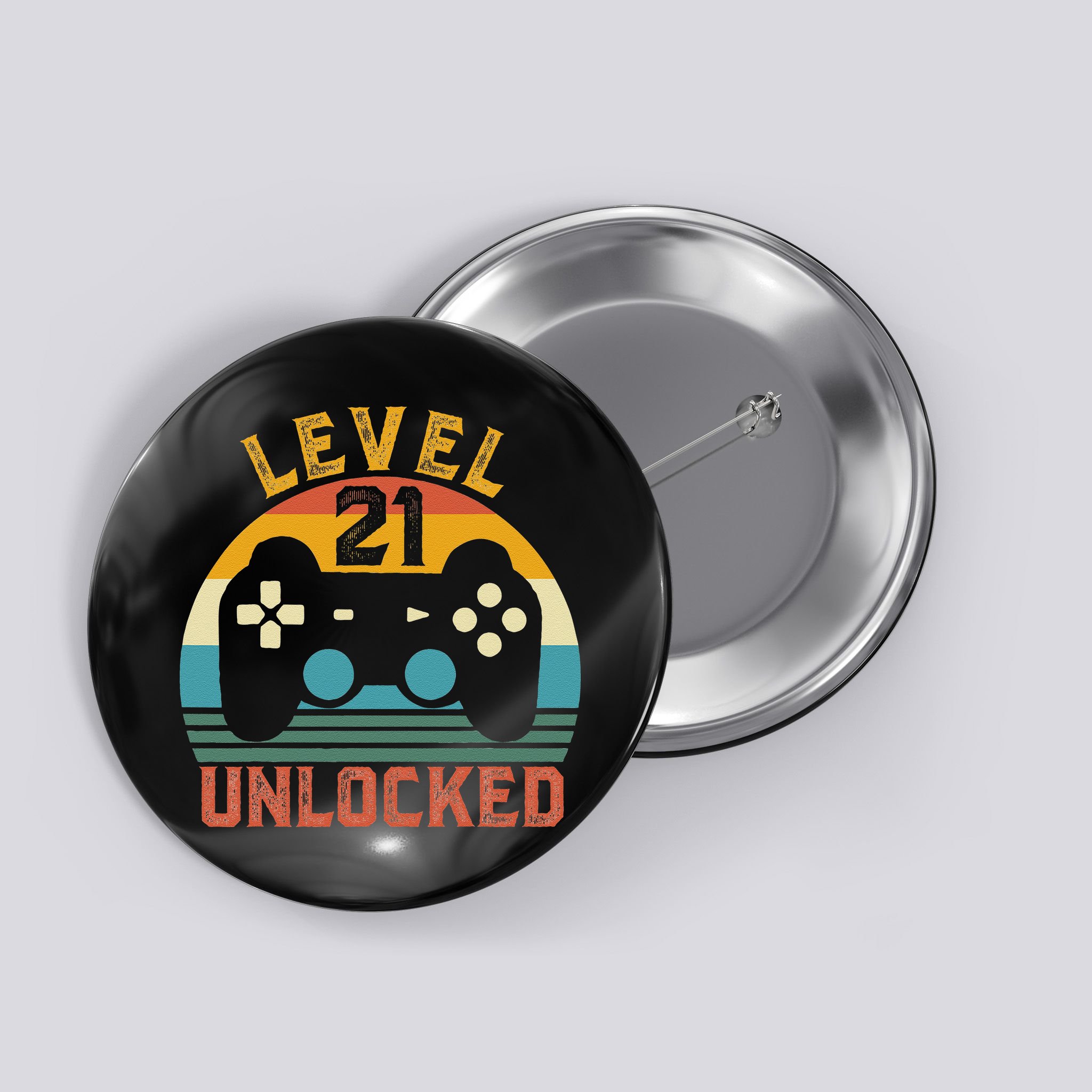 Level 21 Complete Vintage Video Gamer 21st Birthday Gift Button