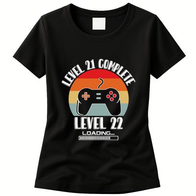 Level 21 Complete Level 22 Loading Vintage Birthday Video Game Womens T-Shirt
