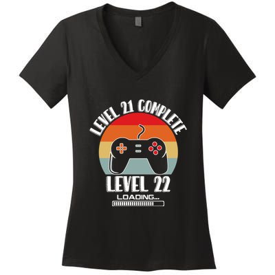 Level 21 Complete Level 22 Loading Vintage Birthday Video Game Women's V-Neck T-Shirt
