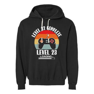 Level 22 Complete Level 23 Loading Vintage Birthday Video Game Garment-Dyed Fleece Hoodie