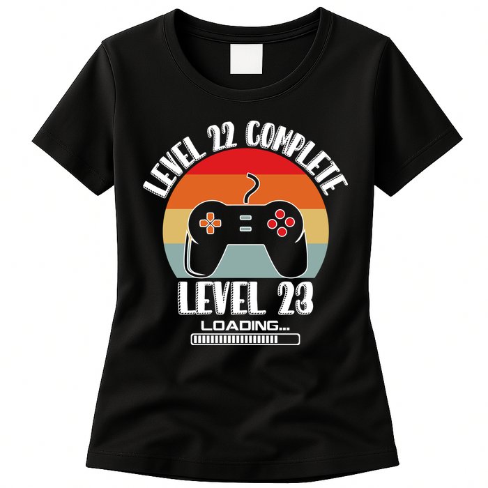 Level 22 Complete Level 23 Loading Vintage Birthday Video Game Womens T-Shirt