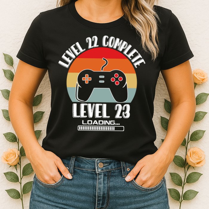 Level 22 Complete Level 23 Loading Vintage Birthday Video Game Womens T-Shirt