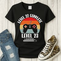 Level 22 Complete Level 23 Loading Vintage Birthday Video Game Womens T-Shirt